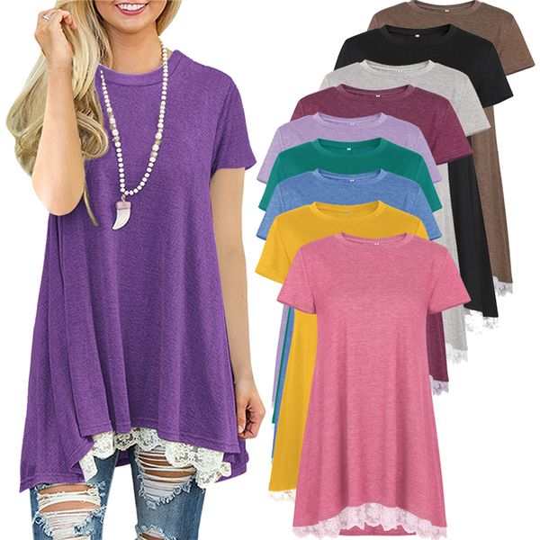 women's summer baggy short sleeve tunic lace trim casual blouse a-line flowy t-shirt dress, White
women's summer baggy short sleeve tunic lace trim casual blouse a-line flowy t-shirt dress, White