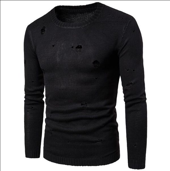 european version highquality fashion pullovers 2019 autumn men's round neck pure colour ripped casual sweater -2xl, White;black
european version highquality fashion pullovers 2019 autumn men's round neck pure colour ripped casual sweater -2xl, White;black