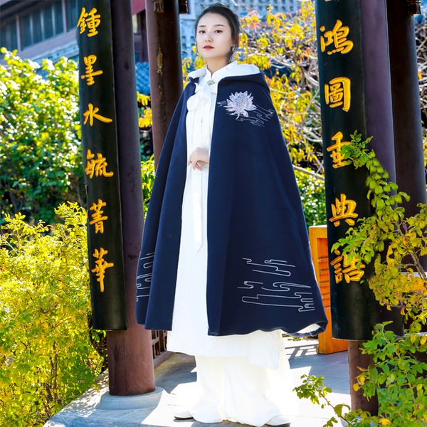 embroidered blue cloak with hoodie hanfu chinese retro costume cloak autumn winter thickened clothing double layer wool warm costume, Red
embroidered blue cloak with hoodie hanfu chinese retro costume cloak autumn winter thickened clothing double layer wool warm costume, Red