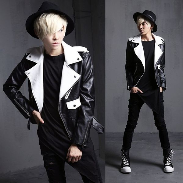 fashion man fashion and personality coat korean-style slim fit nightclub costume black and white stitching leather coat w98 p85
fashion man fashion and personality coat korean-style slim fit nightclub costume black and white stitching leather coat w98 p85