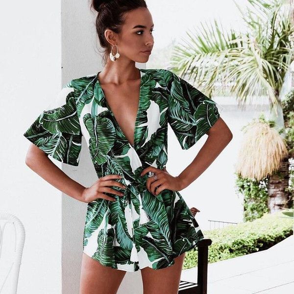 deep v neck summer bodysuits women green leaves print beach playsuit female short overalls jumpsuit casual romper bodysuit casual, Black;white
deep v neck summer bodysuits women green leaves print beach playsuit female short overalls jumpsuit casual romper bodysuit casual, Black;white