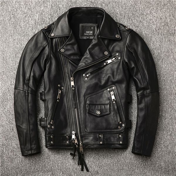 men's punk 2020 rivet motorcycle diagonal zipper moto biker cow leather coat men slim fit rider jacket male, Black
men's punk 2020 rivet motorcycle diagonal zipper moto biker cow leather coat men slim fit rider jacket male, Black