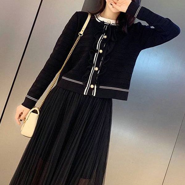 women's black knitted sweater lace pearl button o-neck single breasted long sleeve pull sweet style ladies clothing, White;black
women's black knitted sweater lace pearl button o-neck single breasted long sleeve pull sweet style ladies clothing, White;black