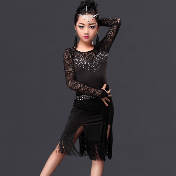 2019 girl latin dance dress ice silk rhinestone lace sleeve tassel skirt dancewear latin girl dance dress kids costumes, Black;red
2019 girl latin dance dress ice silk rhinestone lace sleeve tassel skirt dancewear latin girl dance dress kids costumes, Black;red
