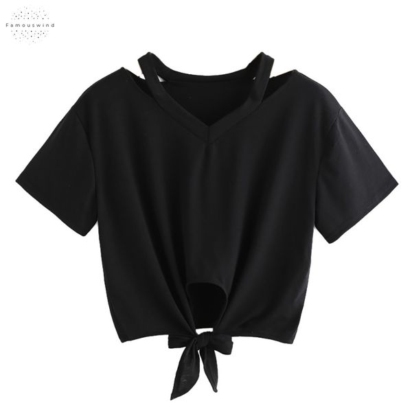 womens short sleeve t shirt fashion casual out v neck solid knot t shirt color tie camiseta mujer, White
womens short sleeve t shirt fashion casual out v neck solid knot t shirt color tie camiseta mujer, White
