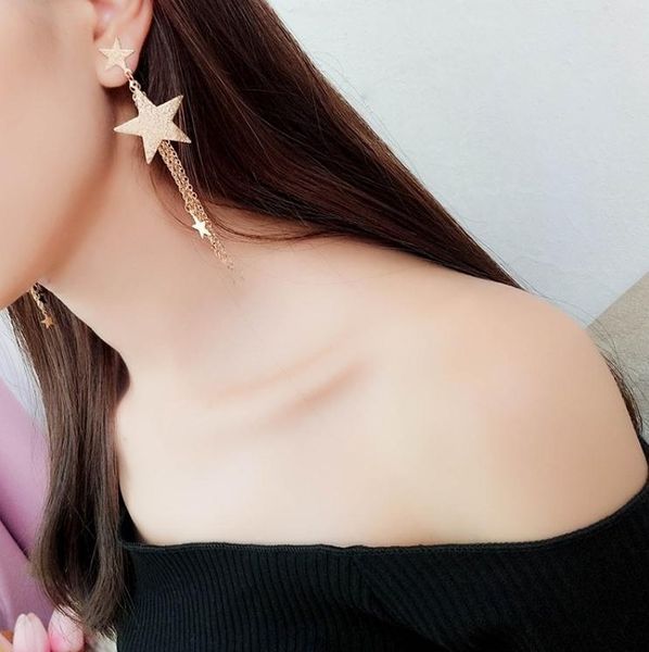 modern women's korean fashion gold silver long pentagram tassel earrings shiny star jewelry, Golden;silver
modern women's korean fashion gold silver long pentagram tassel earrings shiny star jewelry, Golden;silver
