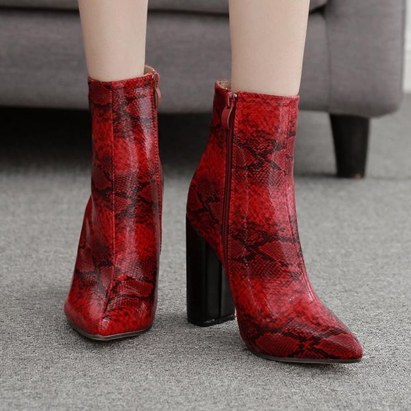pointed toe women boots zipper thick ankle boots shoes snake large size two-color snake pattern ladies high heel, Black
pointed toe women boots zipper thick ankle boots shoes snake large size two-color snake pattern ladies high heel, Black