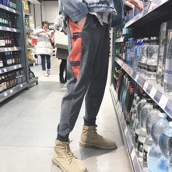 spring and autumn sports streetwear pants men plus fat xl color matching overalls casual pants fat loose korean trend trousers, Black 
spring and autumn sports streetwear pants men plus fat xl color matching overalls casual pants fat loose korean trend trousers, Black