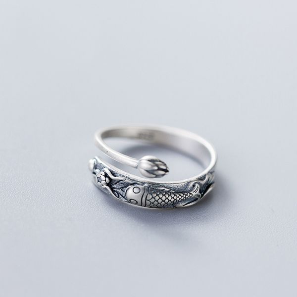 mloveacc retro vintage 925 sterling silver fish ring ethnic carp cyprinoid swimming under lotus flower jewelry
mloveacc retro vintage 925 sterling silver fish ring ethnic carp cyprinoid swimming under lotus flower jewelry