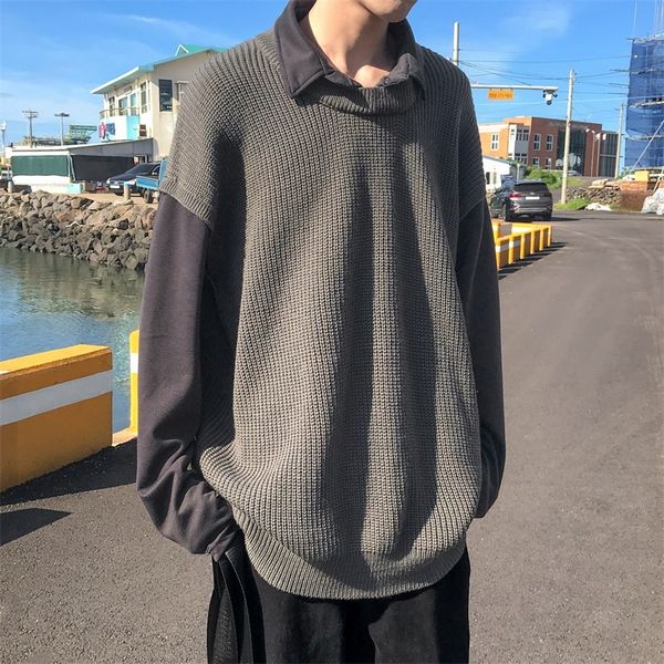 men's sweater 2019 autumn and winter new stitching lapel fake two sweaters youth personality fashion trend men's clothing, White;black
men's sweater 2019 autumn and winter new stitching lapel fake two sweaters youth personality fashion trend men's clothing, White;black