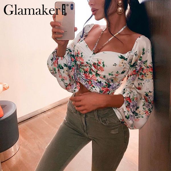 glamaker halter drawstring floral print boho blouse shirt women lantern sleeve holiday crop streetwear summer short top, White
glamaker halter drawstring floral print boho blouse shirt women lantern sleeve holiday crop streetwear summer short top, White