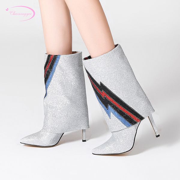 european street style pointed toe mid calf boots fashion glitter sequins color matching thin high heel women's riding boots, Black
european street style pointed toe mid calf boots fashion glitter sequins color matching thin high heel women's riding boots, Black
