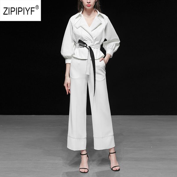 original 2 pieces clothing set women 3/4 lantern sleeve notched blouses shirts+casual wide leg pants suit with sashes vogu ab327, White
original 2 pieces clothing set women 3/4 lantern sleeve notched blouses shirts+casual wide leg pants suit with sashes vogu ab327, White