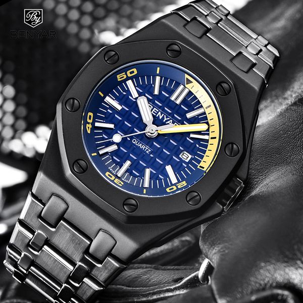 new benyar men's watches sport watch men business stainless steel quartz watches relogio masculino free gift watch box, Slivery;brown
new benyar men's watches sport watch men business stainless steel quartz watches relogio masculino free gift watch box, Slivery;brown