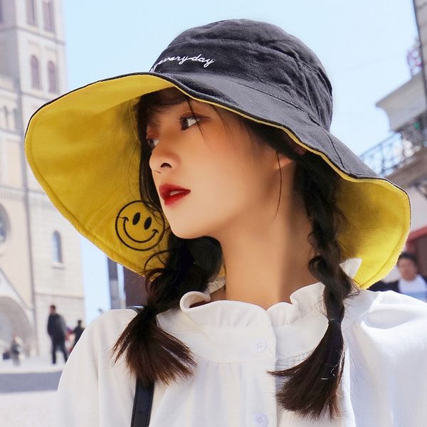 double-sided fisherman big brim female artistic versatile embroidery smiling face sunshade bucket bucket hat basin hat, Blue;gray
double-sided fisherman big brim female artistic versatile embroidery smiling face sunshade bucket bucket hat basin hat, Blue;gray