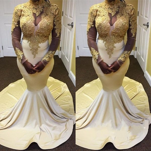 unique gold and white mermaid prom dresses long high neck long sleeve gold applique evening dresses evening gowns, Black
unique gold and white mermaid prom dresses long high neck long sleeve gold applique evening dresses evening gowns, Black
