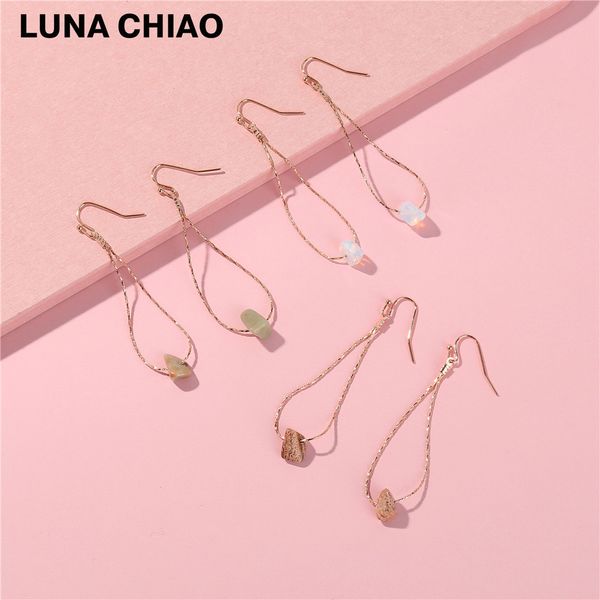 fashion luna chiao natural semi precious stone rock dainty snake chain drop long earring for women, Silver
fashion luna chiao natural semi precious stone rock dainty snake chain drop long earring for women, Silver