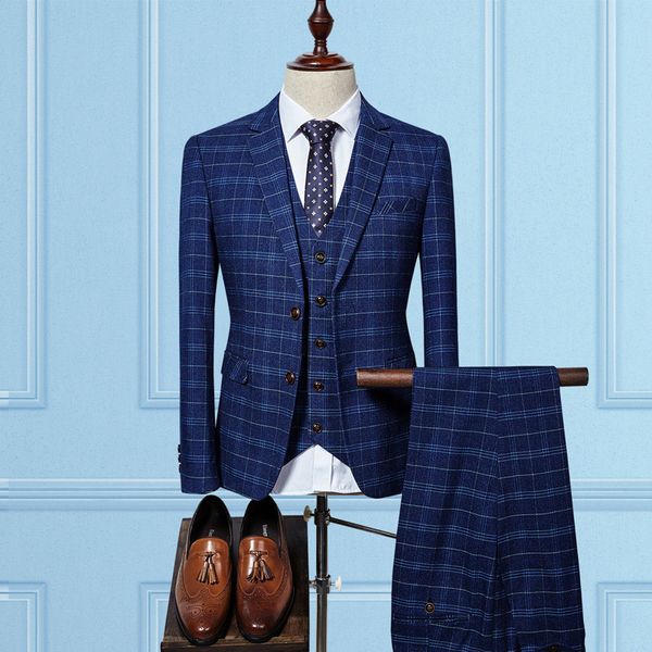 men's suits new business slim suits wedding banquet men's plaid suit three-piece jacket + trousers + vest, White;black
men's suits new business slim suits wedding banquet men's plaid suit three-piece jacket + trousers + vest, White;black