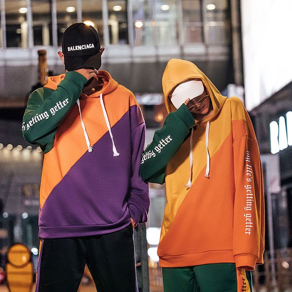 original personality hip-hop hooded sweatshirt chic brand men and women color matching coat, Black
original personality hip-hop hooded sweatshirt chic brand men and women color matching coat, Black