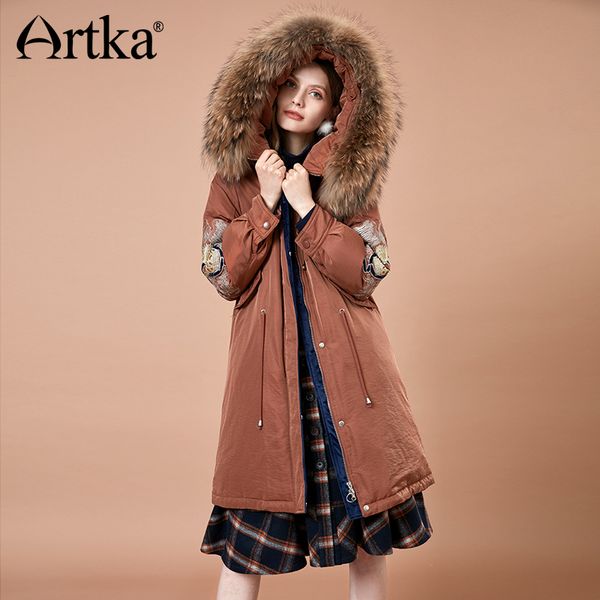 artka women 2018 winter vintage embroidery thick 90% white duck down coat fur hoodies female fashion warm jacket coat yk10184d, Black
artka women 2018 winter vintage embroidery thick 90% white duck down coat fur hoodies female fashion warm jacket coat yk10184d, Black
