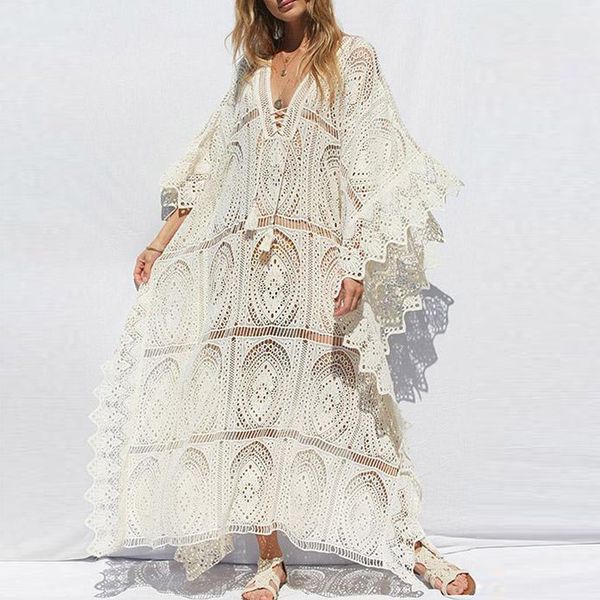 2019 new summer swimwear women swimsuit bikini cover up embroidery lace maxi dresses women elegant transparent beach cover-up, Blue;gray 
2019 new summer swimwear women swimsuit bikini cover up embroidery lace maxi dresses women elegant transparent beach cover-up, Blue;gray