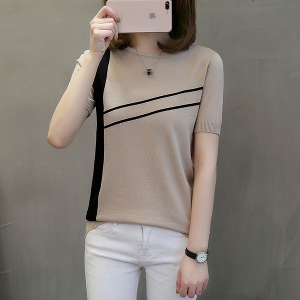 2020 spring summer knit short sleeve striped thin t-shirts girls knit stretch daily sweater pullovers tees basic for female, White
2020 spring summer knit short sleeve striped thin t-shirts girls knit stretch daily sweater pullovers tees basic for female, White