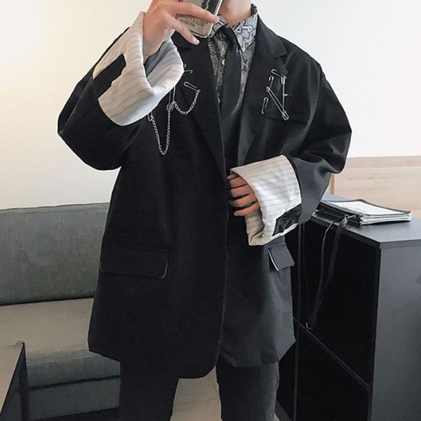 men pin metal chain streetwear hip hop punk gothic loose black blazer coat male casual suit jacket outerwear, White;black
men pin metal chain streetwear hip hop punk gothic loose black blazer coat male casual suit jacket outerwear, White;black