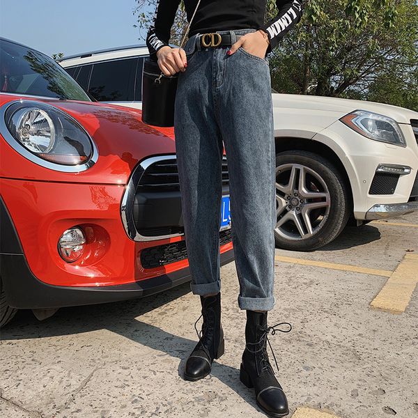 152 #2020 spring new style jeans women's dad pants loose-fit high-waisted harem pants korean-style slimming trousers, Blue
152 #2020 spring new style jeans women's dad pants loose-fit high-waisted harem pants korean-style slimming trousers, Blue