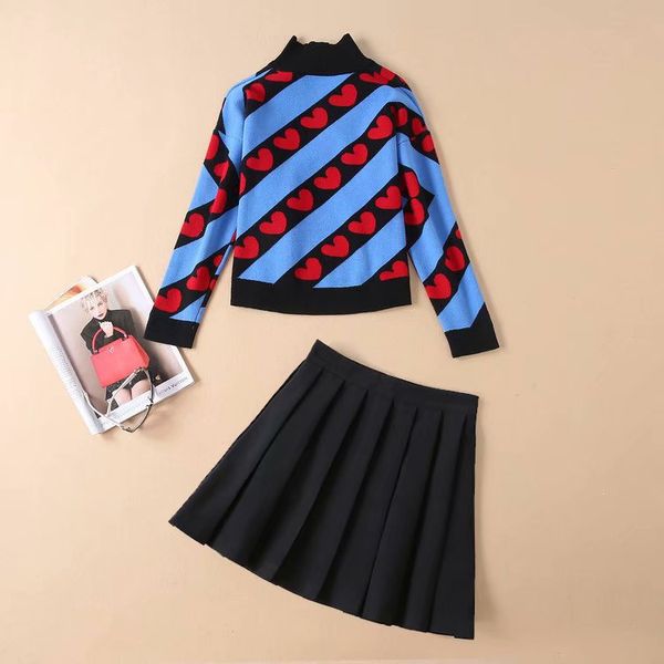 european and american women's 2018 winter clothing new long-sleeve love printing sweater + pleated skirt fashion suits, White
european and american women's 2018 winter clothing new long-sleeve love printing sweater + pleated skirt fashion suits, White