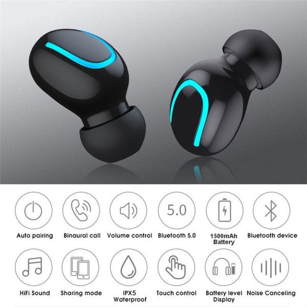 

hbq q32 tws 5.0 bluetooth earphones bluetooth 5.0+edr headset ipx5 waterproof mini wireless earbuds cordless headphones with mic