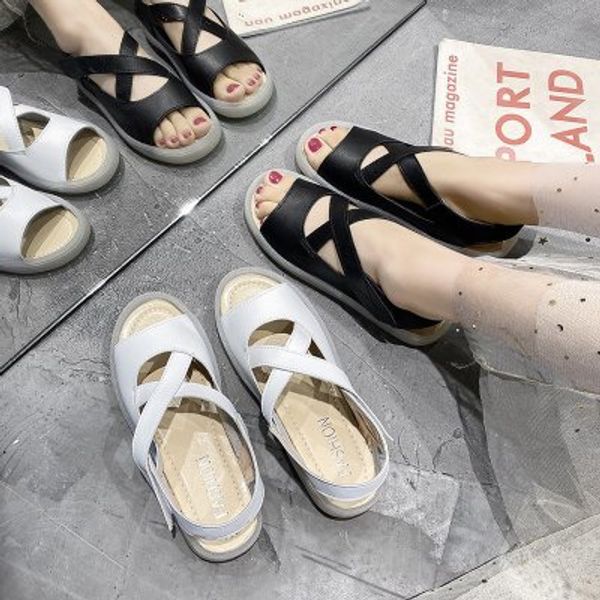 open-toed sandals female 2020 new korean student wild casual shoes cross strap flat roman women's shoes, Black
open-toed sandals female 2020 new korean student wild casual shoes cross strap flat roman women's shoes, Black
