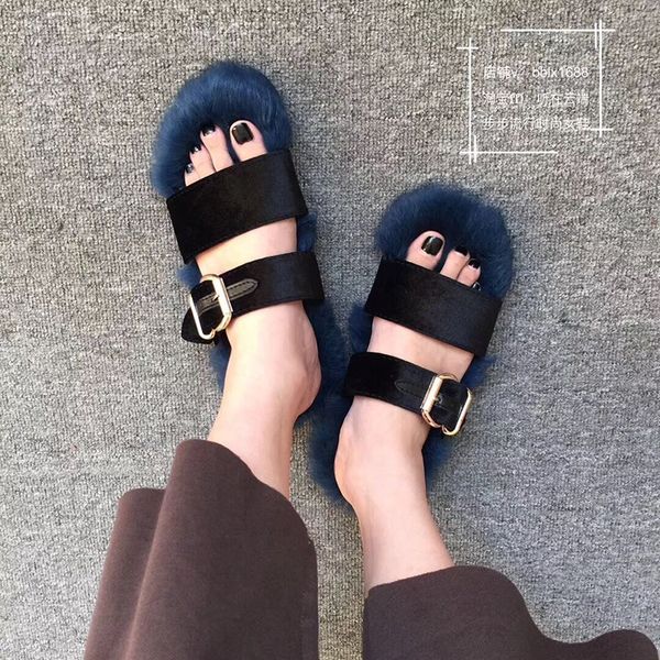 women buckle band flat slippers winter fur sandals 2019 european hair slides open toe hollow out flip flops mujer, Black
women buckle band flat slippers winter fur sandals 2019 european hair slides open toe hollow out flip flops mujer, Black