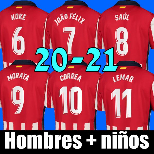 20 21 joao felix home red white soccer jerseys 2020 2021 koke saul godin atletico de football madrid shirt kits men + kids set uniform, Black;yellow
20 21 joao felix home red white soccer jerseys 2020 2021 koke saul godin atletico de football madrid shirt kits men + kids set uniform, Black;yellow