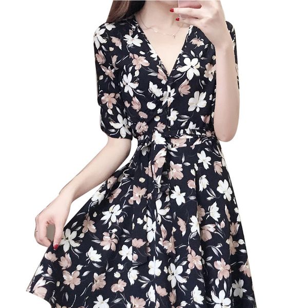 the waist summer v-neck comfortable slim fit breathable women dress daily cover the meat floral print falbala polyester soft, Black;gray
the waist summer v-neck comfortable slim fit breathable women dress daily cover the meat floral print falbala polyester soft, Black;gray