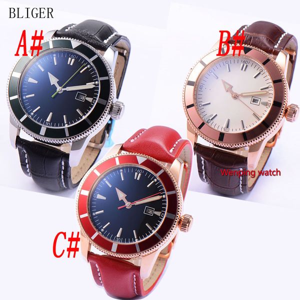 46mm black/white sterile dial date window luminous black bezel leather strap development clasp automatic movement men's watch, Slivery;brown
46mm black/white sterile dial date window luminous black bezel leather strap development clasp automatic movement men's watch, Slivery;brown