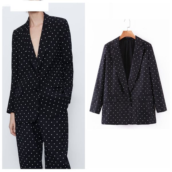 women's suits & blazers casual women vintage dots print black blazer female long sleeve elegant jacket ladies, White;black
women's suits & blazers casual women vintage dots print black blazer female long sleeve elegant jacket ladies, White;black