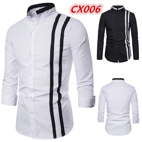 men's black white solid color striped long sleeve casual shirt camisa masculina slim fit streetwear mens dress shirts men, White;black
men's black white solid color striped long sleeve casual shirt camisa masculina slim fit streetwear mens dress shirts men, White;black