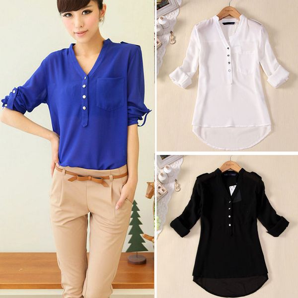 women's blouse female tunic 1pc women spring summer v-neck chiffon long sleeve casual shirt blouse blusas 2019, White
women's blouse female tunic 1pc women spring summer v-neck chiffon long sleeve casual shirt blouse blusas 2019, White