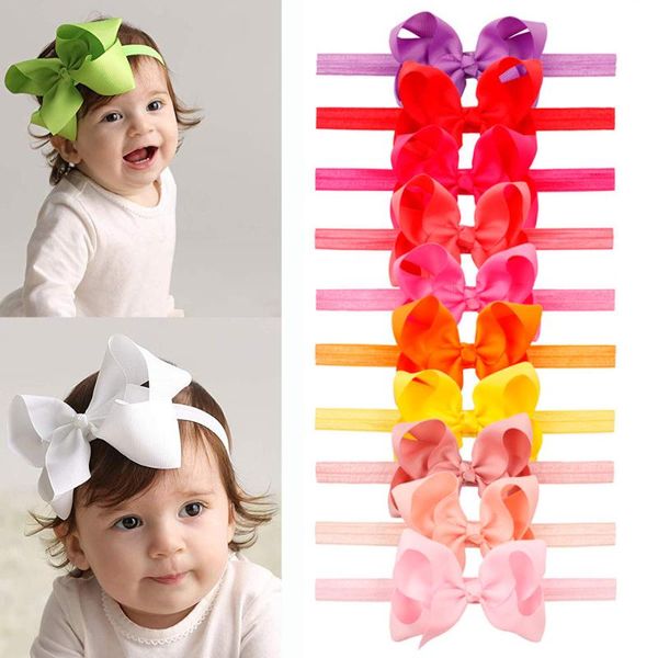 xugar 20pcs/lot hair accessories baby headbands diy ribbon hair bow elastic bands for girls kid headwear head band, Slivery;white