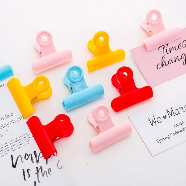 5pcs/lot Plastic Grip 4.3*4.8cm Clips Colorful Stainless Steel Plastic Ticket Clip Stationery Bills Clip School Office Supplies