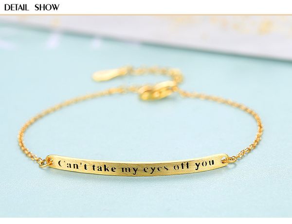 s925 sterling silver jewelry simple lettering bracelet, Golden;silver