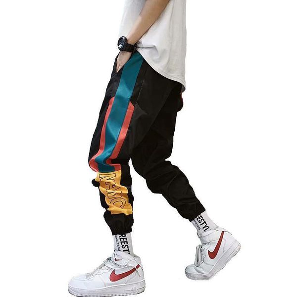 hip hop streetwear men 's splice joggers pants men sweatpants loose men joggers pants track harem pants streetwear size s-2xl, Black