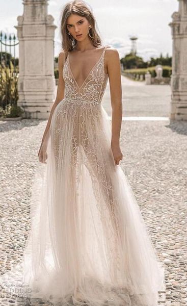 berta 2019 a line wedding dresses plunging v neck backless lace bridal gowns see through boho slit wedding dress simple modest, White
berta 2019 a line wedding dresses plunging v neck backless lace bridal gowns see through boho slit wedding dress simple modest, White