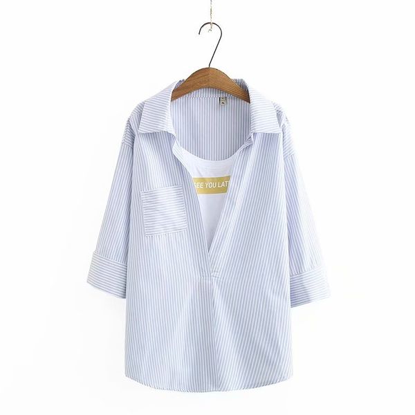 2020 new fashion brand oversize plus size shirt turn-down collar casual nine quarter striped, White
2020 new fashion brand oversize plus size shirt turn-down collar casual nine quarter striped, White