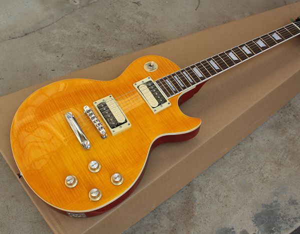 factory custom slash electric guitar with flame maple veneer,chrome hardware,red back,fixed bridge,body binding,can be customized
factory custom slash electric guitar with flame maple veneer,chrome hardware,red back,fixed bridge,body binding,can be customized