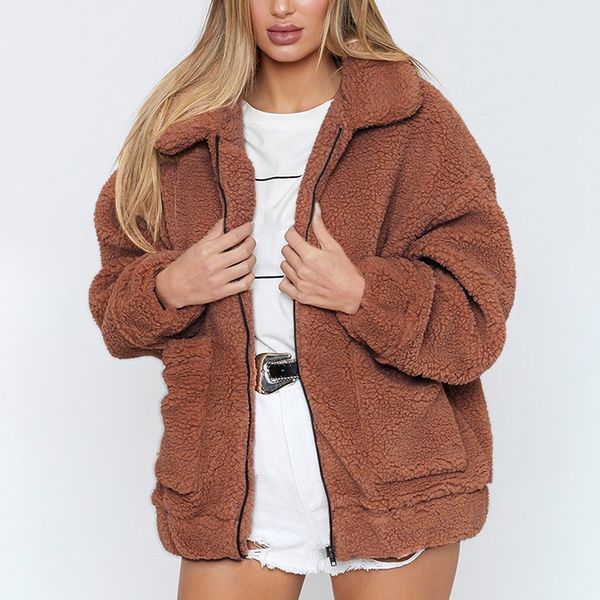winter warm faux fur coat women turn down collar long sleeve pockets zipper overcoat casual lamb wool fur jackets, Black
winter warm faux fur coat women turn down collar long sleeve pockets zipper overcoat casual lamb wool fur jackets, Black