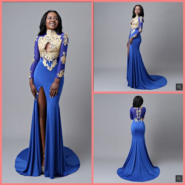 2019 robe de soiree blue mermaid high neck formal evening dress spandex long sleeve lace appliques evening gowns sale, Black;red
2019 robe de soiree blue mermaid high neck formal evening dress spandex long sleeve lace appliques evening gowns sale, Black;red