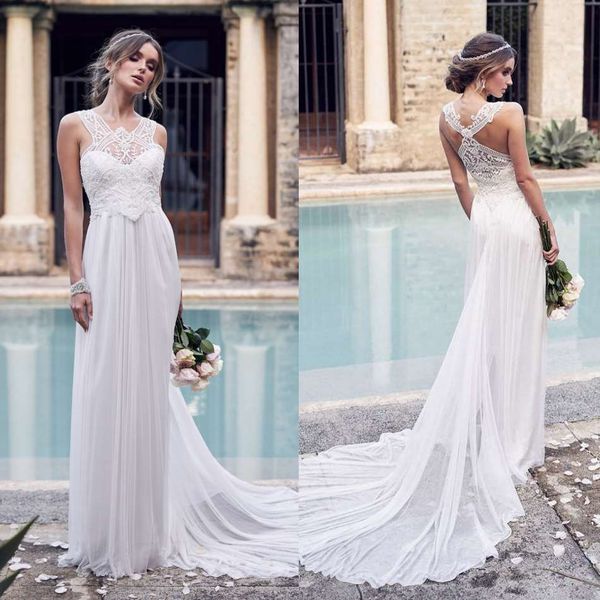 2020 boho wedding dresses appliqued lace chiffon sleeveless court train wedding dress ruffle custom made beach dress robes de mariée, White
2020 boho wedding dresses appliqued lace chiffon sleeveless court train wedding dress ruffle custom made beach dress robes de mariée, White