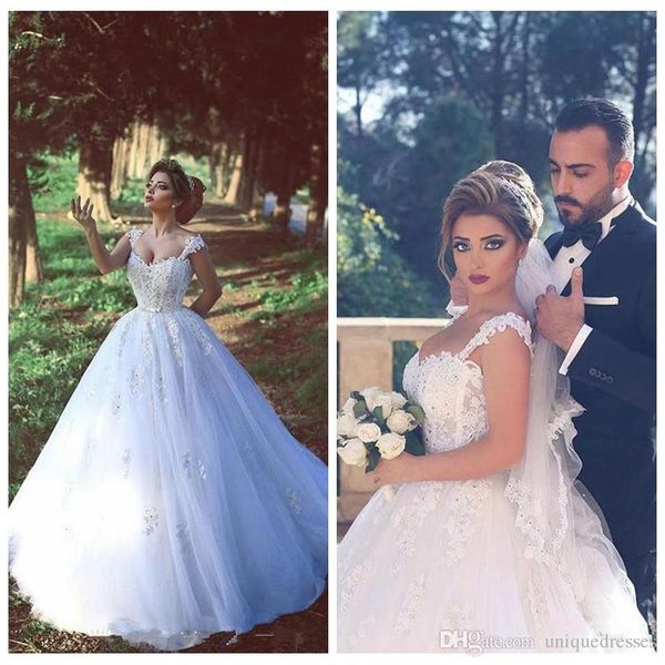 arabic dubai wedding dresses with lace strapls sleeveless appliques beaded tulle a line bridal gowns floor length custom made bridal dresses, White
arabic dubai wedding dresses with lace strapls sleeveless appliques beaded tulle a line bridal gowns floor length custom made bridal dresses, White