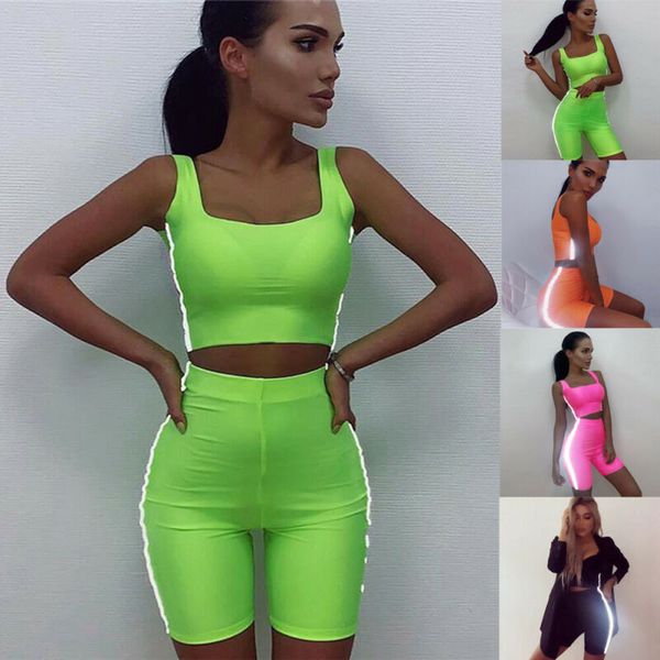 women sports two piece set reflective solid neon orange black slim crop knee shorts fitness tracksuits for women running set, Black;blue
women sports two piece set reflective solid neon orange black slim crop knee shorts fitness tracksuits for women running set, Black;blue